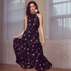 Lost + Wander from Nordstrom Floral Halter Neck Dress - Black